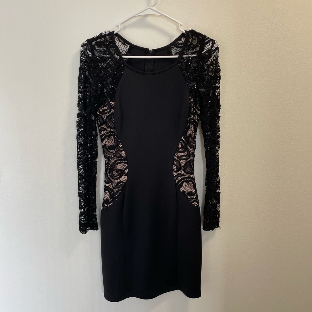 BCX Black and Tan Lace Long Sleeve Dress